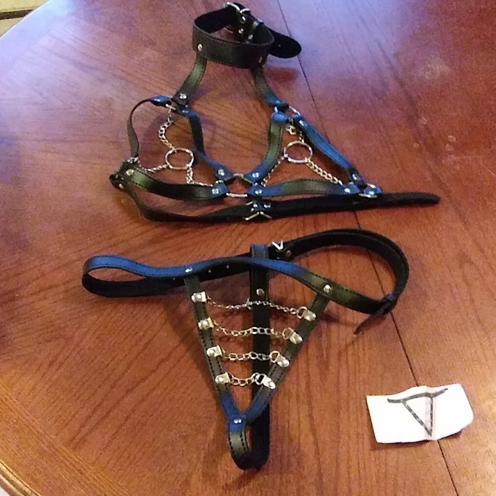 2 piece adjustable leather and chains bdsm outfit